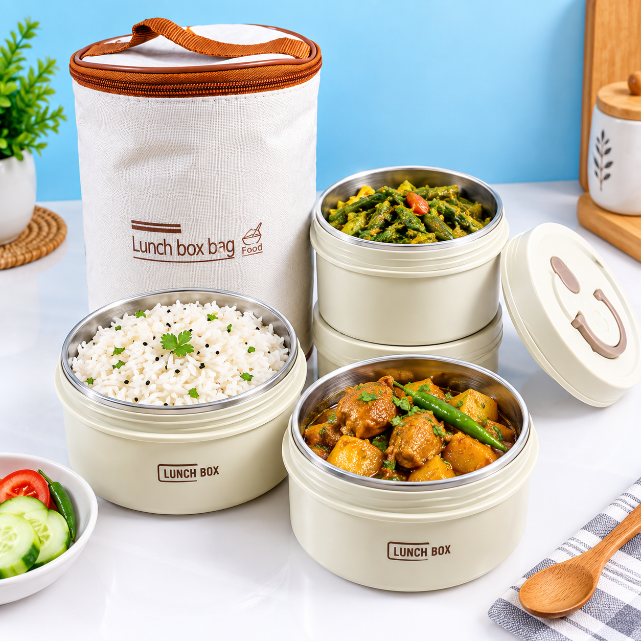 3-Tier Thermal Lunch Box with Aluminum Foil Insulated Bag