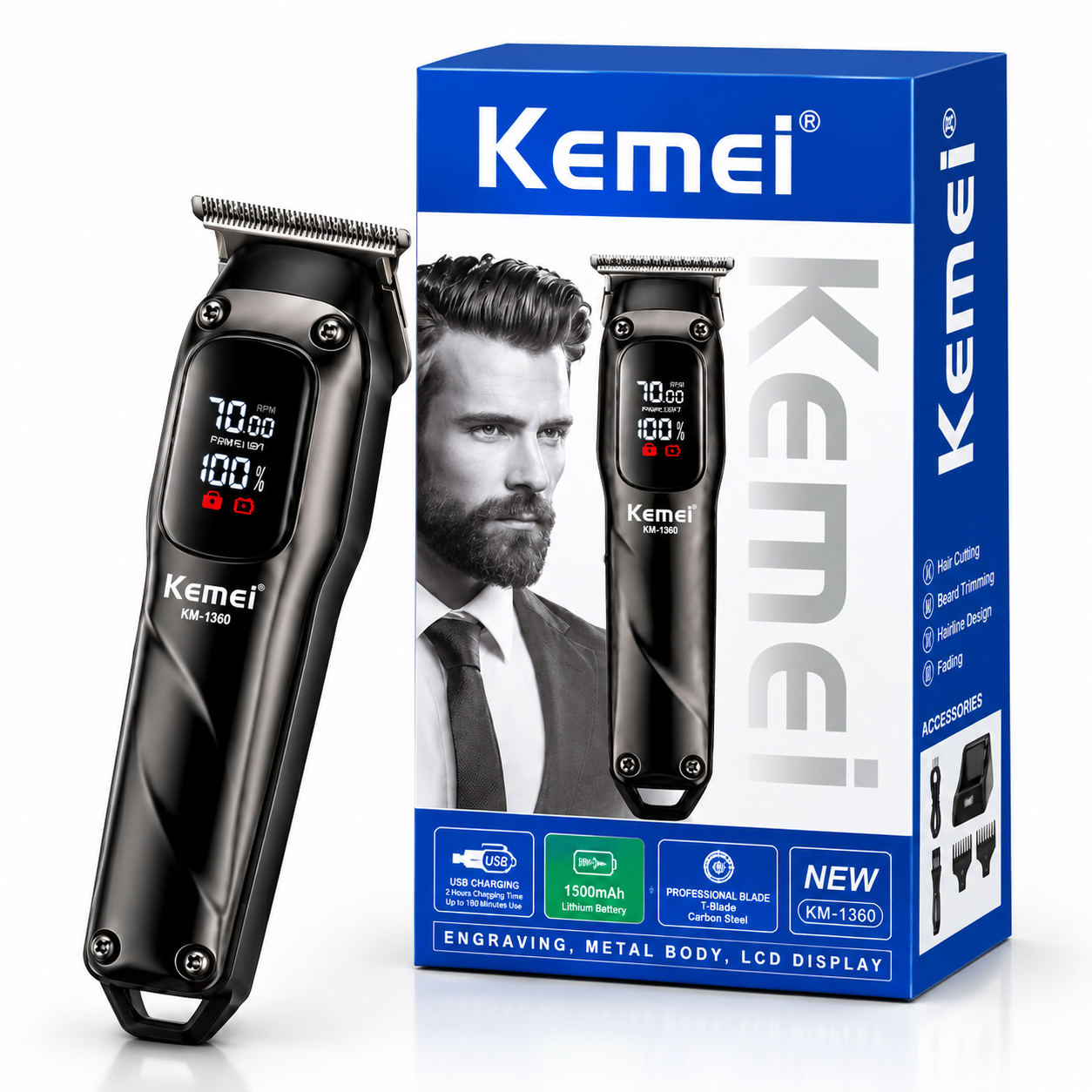 Kemei KM-1360 Hair & Beard Trimmer | Professional Cordless Hair Clipper