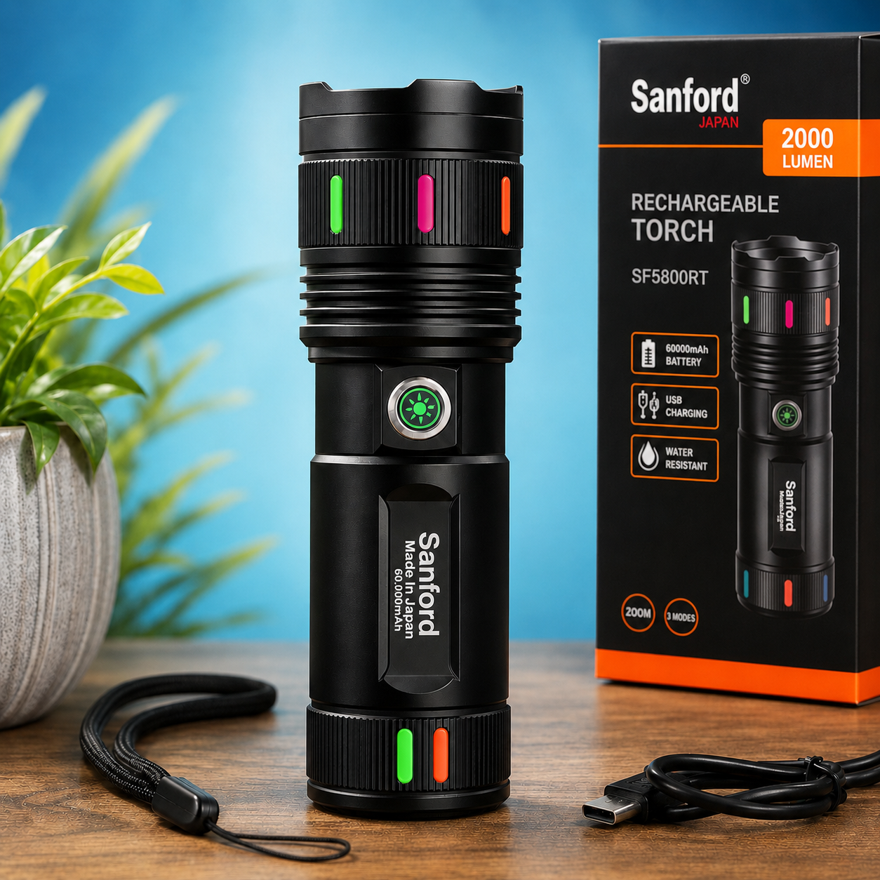 Sanford 60,000mAh Rechargeable Zoom Torch with Power Bank
